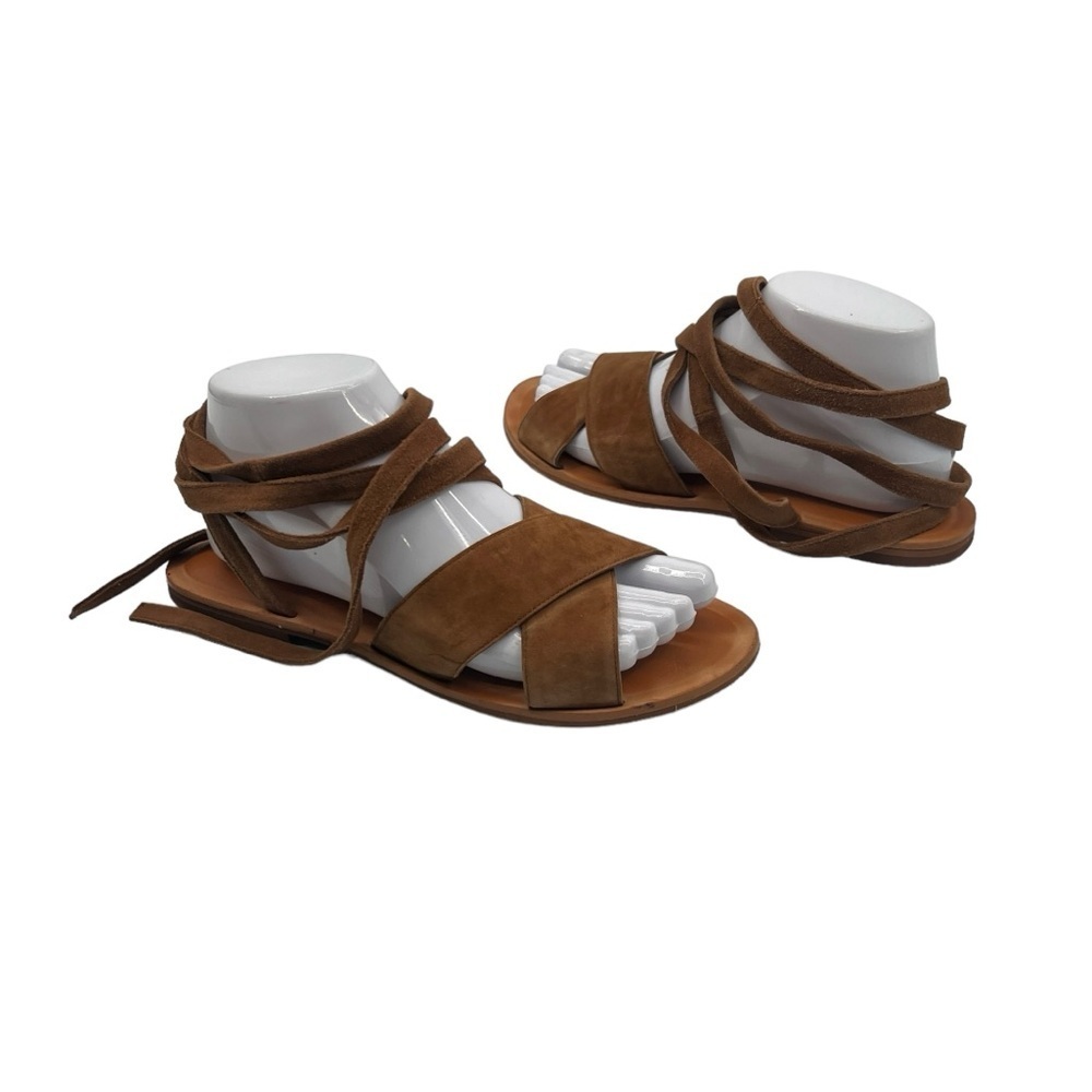 HINGE Brown Suede Leather Slip On Ankle Wrap Sandals Size 8 Women’s